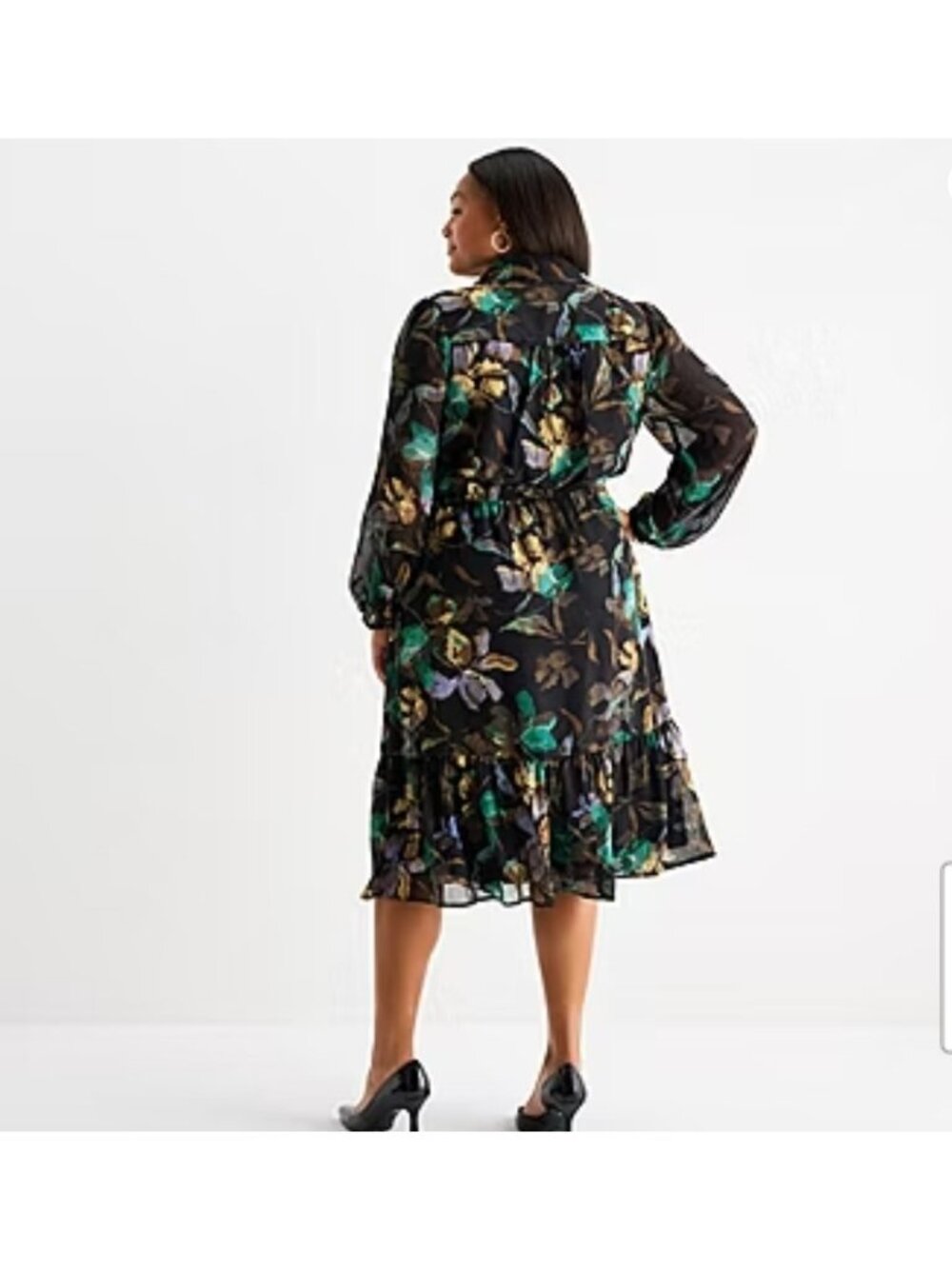 NEW 52seven Shirt Dress Plus 22W Sheer Sleeve Floral Button Up Long Midi Flowy - Picture 6 of 10